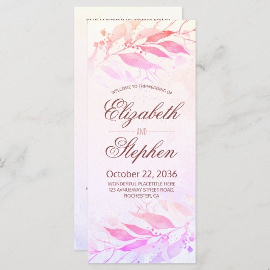 Magenta-Waterverf laat programma's voor Floral Wed (Voorkant / Achterkant)