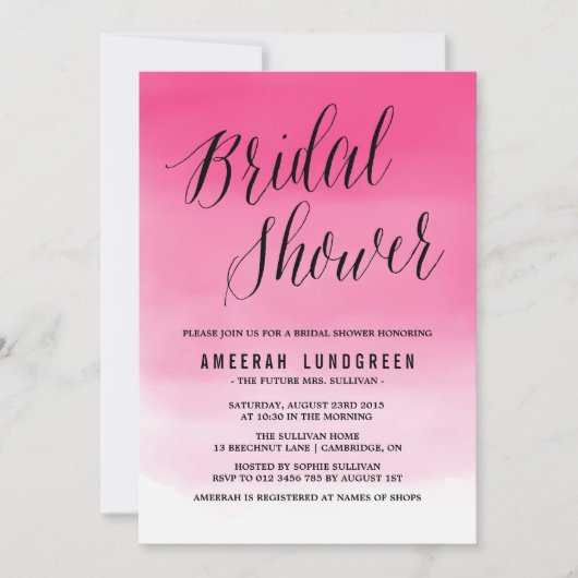 Magenta Waterverf Ombre Bridal Shower Kaart (Voorkant)
