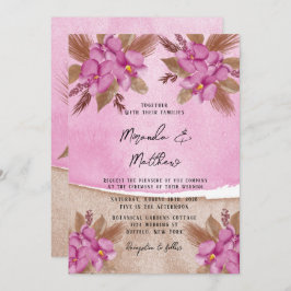 Magenta Waterverf Orchids Wedding Uitnodiging 2