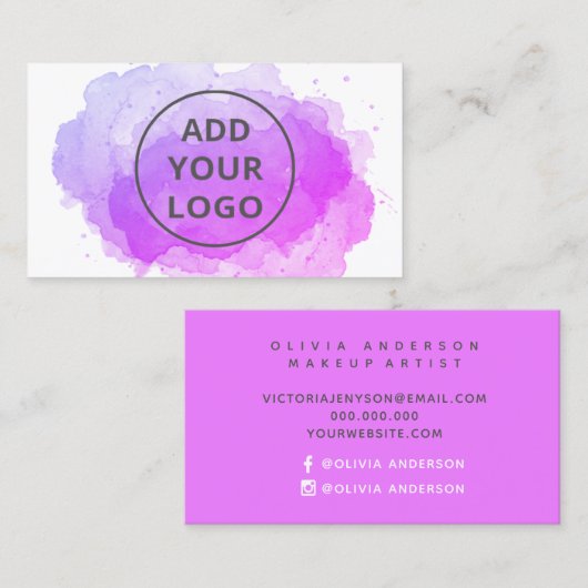 Magenta waterverf penseelstreek uploadt uw logo visitekaartje (Voorkant / Achterkant)