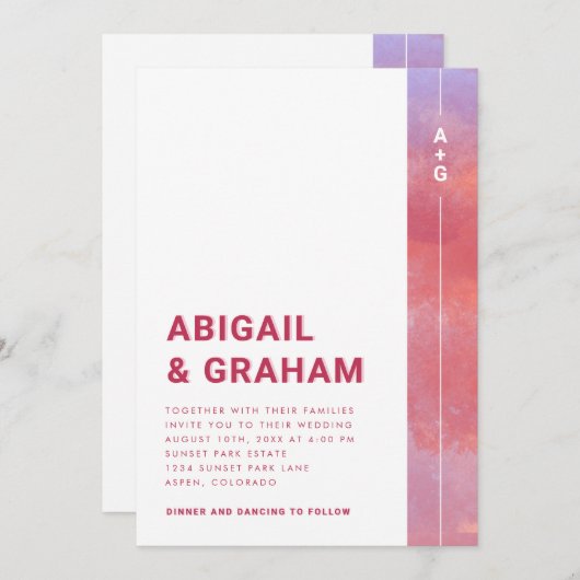 Magenta Wedding Uitnodiging (Voorkant / Achterkant)