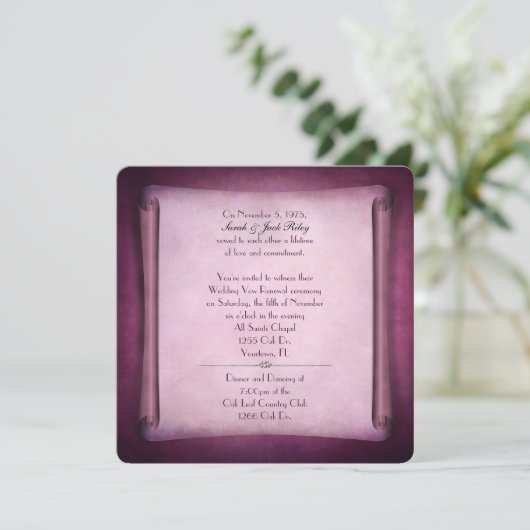 Magenta Wedding Vow Renewal Scroll Kaart (Staand voorkant)