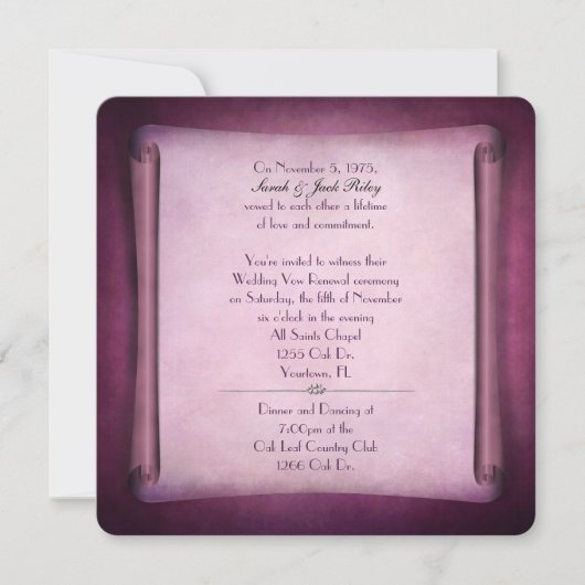 Magenta Wedding Vow Renewal Scroll Kaart (Voorkant)