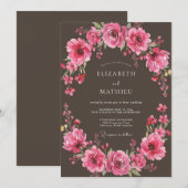 Magenta Weelderige Bloemige Bruiloft Kaart (Voorkant / Achterkant)