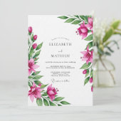 Magenta Weelderige Botanische Bruiloft Kaart (Staand voorkant)