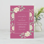 Magenta Weelderige Lente Bruiloft Kaart (Staand voorkant)