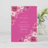 Magenta Weelderige Roos Romantisch Huwelijk Kaart (Staand voorkant)