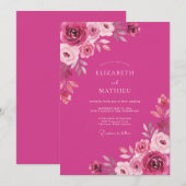 Magenta Weelderige Roos Romantisch Huwelijk Kaart (Voorkant / Achterkant)
