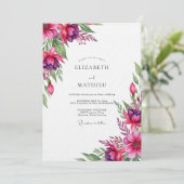 Magenta Whimsical Bloom Wedding Kaart (Staand voorkant)