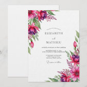 Magenta Whimsical Bloom Wedding Kaart (Voorkant / Achterkant)