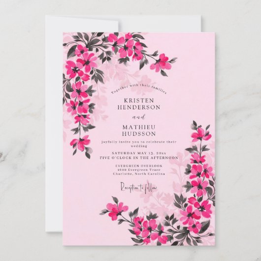 Magenta Whimsical Spring Wedding Kaart (Voorkant)
