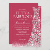 Magenta & White 50th Birthday & Fabulous Kaart (Voorkant / Achterkant)