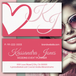 Magenta White Calligraphic Heart Monogram Initiale Visitekaartje