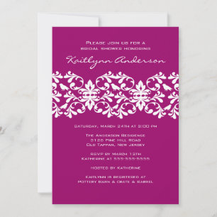 Magenta & White Damask Bridal Shower Invitation Kaart