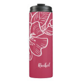 Magenta & White Floral Monogram Sjabloon Botanisch Thermosbeker (Voorkant)