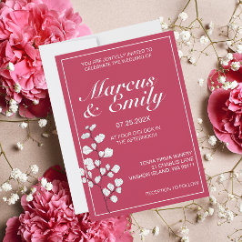 Magenta & White Floral Trendy Wedding Invitation Kaart