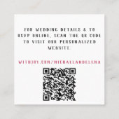 Magenta & White Floral Wedding Details QR Code Vierkante Visitekaartje (Achterkant)