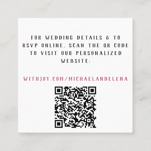Magenta & White Floral Wedding Details QR Code Vierkante Visitekaartje (Achterkant)
