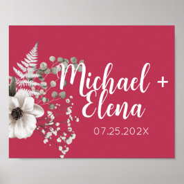 Magenta & White Floral Wedding Wall Afdrukken Poster