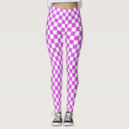 Magenta & White Gecontkered Leggings Spandex