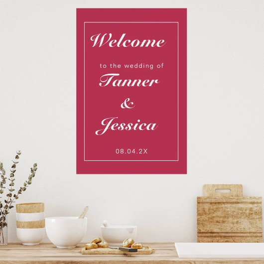 Magenta & White Modern Wedding Welcome Poster (Keuken)