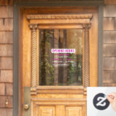 Magenta White Retro Script QR Code Opening Hours Raamsticker (Huis Deur)