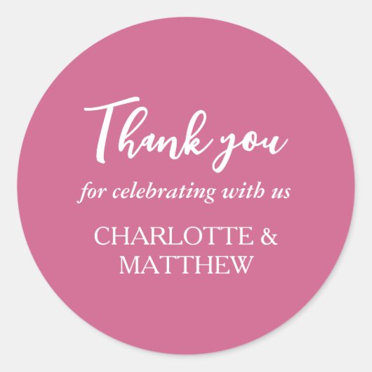 Magenta & White Wedding Classic Round Sticker (Voorkant)