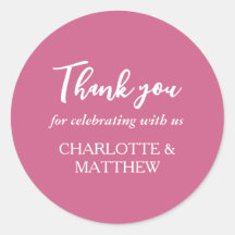 Magenta & White Wedding Classic Round Sticker