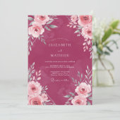 Magenta Wilde Bloemen Bruiloft Kaart (Staand voorkant)