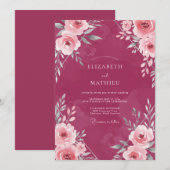 Magenta Wilde Bloemen Bruiloft Kaart (Voorkant / Achterkant)