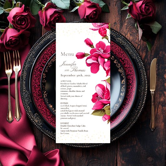Magenta Wilde Rozen Bruiloft Menu
