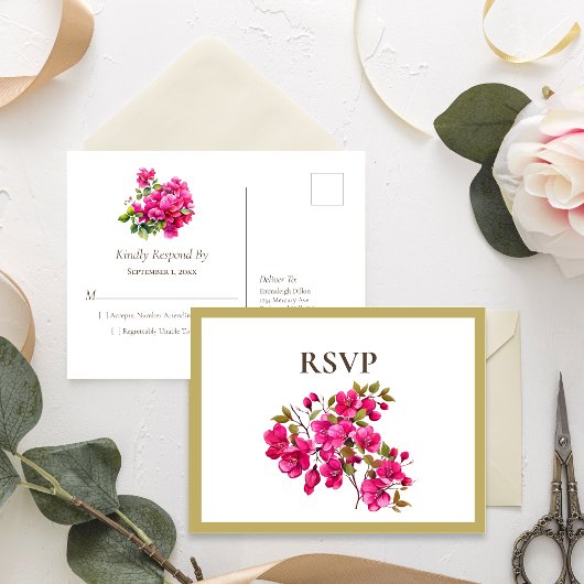 Magenta Wilde Rozen RSVP Uitnodiging Briefkaart