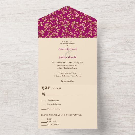 Magenta Winter nacht bruiloft All In One Uitnodiging (Binnen)