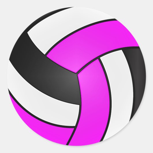 Magenta, wit en zwart volleybal ronde sticker (Voorkant)
