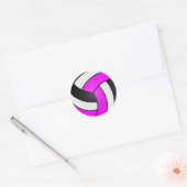 Magenta, wit en zwart volleybal ronde sticker (Envelop)