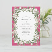 Magenta Witte Bloemblad Bruiloft Kaart (Staand voorkant)