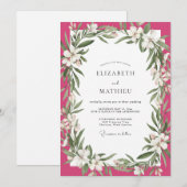 Magenta Witte Bloemblad Bruiloft Kaart (Voorkant / Achterkant)