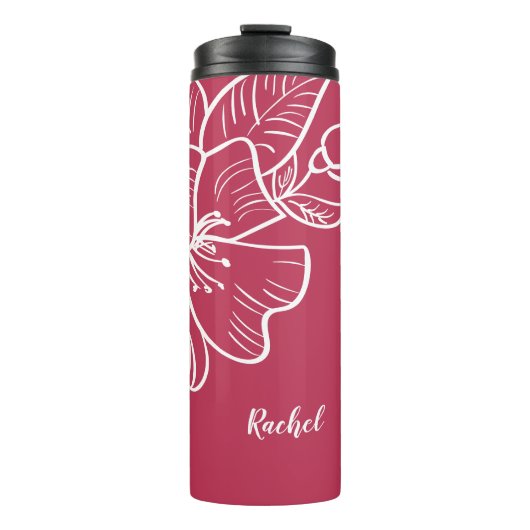 Magenta & Witte Bloemige Monogram Sjabloon Botanis Thermosbeker (Voorkant)