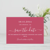 Magenta witte bruiloft save the date (Staand voorkant)