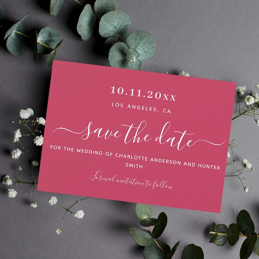 Magenta witte bruiloft save the date