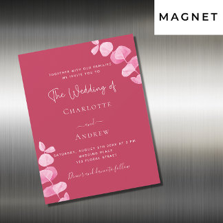 Magenta witte eucalyptus luxe bruiloft magnetische uitnodiging