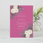 Magenta Witte Ranunculus Eucalyptus Bruiloft Kaart (Staand voorkant)