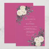 Magenta Witte Ranunculus Eucalyptus Bruiloft Kaart (Voorkant / Achterkant)