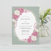 Magenta Witte Roos Bruiloft Kaart (Staand voorkant)