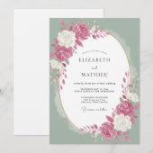Magenta Witte Roos Bruiloft Kaart (Voorkant / Achterkant)