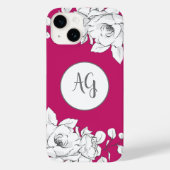 Magenta wittebloemmonogram Case-Mate iPhone case (Achterkant)