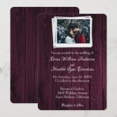 Magenta Wooden Foto Weddenschap Kaart (Voorkant / Achterkant)