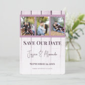 Magenta Wooden Photo Collage slaat de datum op Save The Date (Staand voorkant)