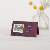Magenta Wooden Photo Reception Place Card Plaatskaartje (Voorkant)