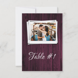 Magenta Wooden Photo Reception Table Card Kaart